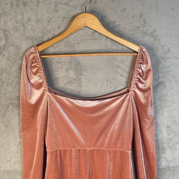 Pink Velvet Mini Dress Long Sleeve Ruched Bodycon Size 6 Party Cocktail - Picture 3 of 12